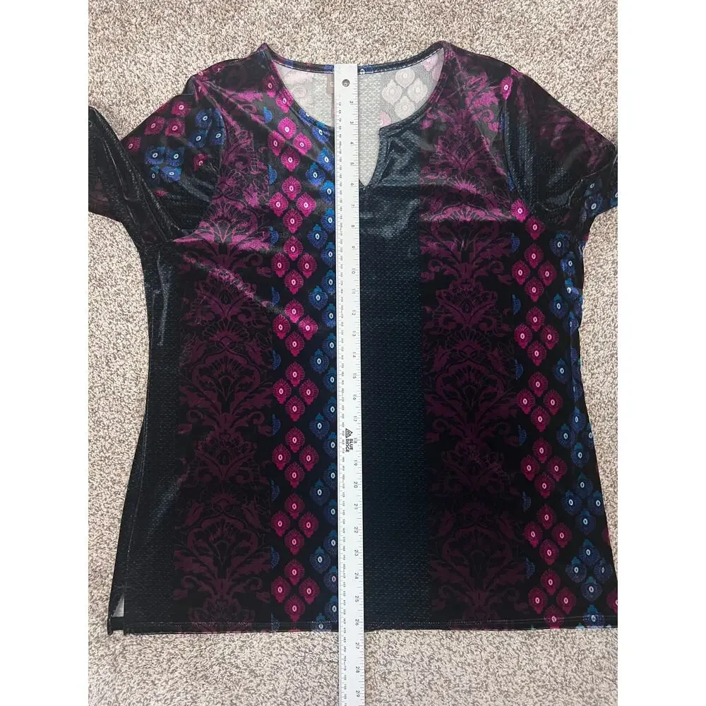 Chicos Womens L Whimsigoth Artsy Boho Eclectic Velvet Split V-Neck Tunic Top